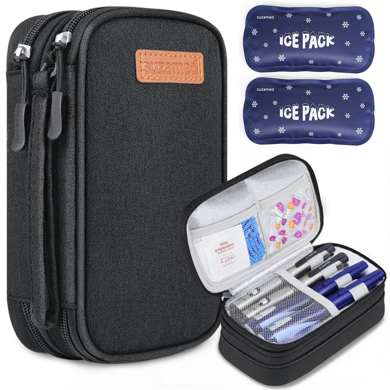 [Australia] - Insulin Cooler Travel Case, Double Layer Medicine Kit Diabetes Travel Case, Portable Medicine Organizer with 2Pack 150g Ice Pack TSA Approved for Insulin Pens Diabetic Supplies (Black) Black 