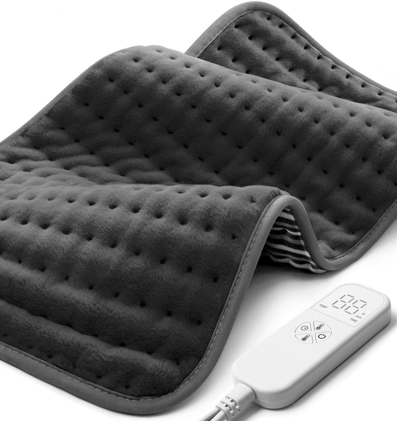 [Australia] - Heating Pad for Back, Neck and Shoulder Pain Relief, Electric Heat Pads for Cramps with 6 Heat Settings, Auto Shut-Off, Moist Dry Heat Options, Machine Washable, 12" x 24", Gifts for Women Men Grey 