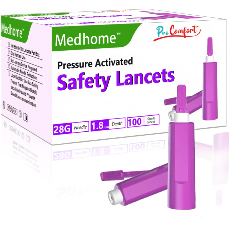 [Australia] - Pressure Activated Safety Lancets, 100 Count, Sterile, Single Use and Gentle for Comfortable Testing(28 G) 28G 