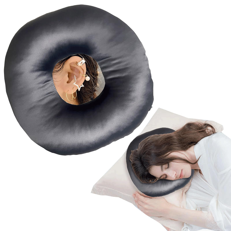 [Australia] - Ear Piercing Pillow for Side Sleepers，Donut Pillow with Ear Hole Ear Covers for Sleeping ，Pillow with arm Hole，Ear Guard Pillow for Ear Pain Ear Pressure (Gray- Silky Satin) Gray- Silky Satin 