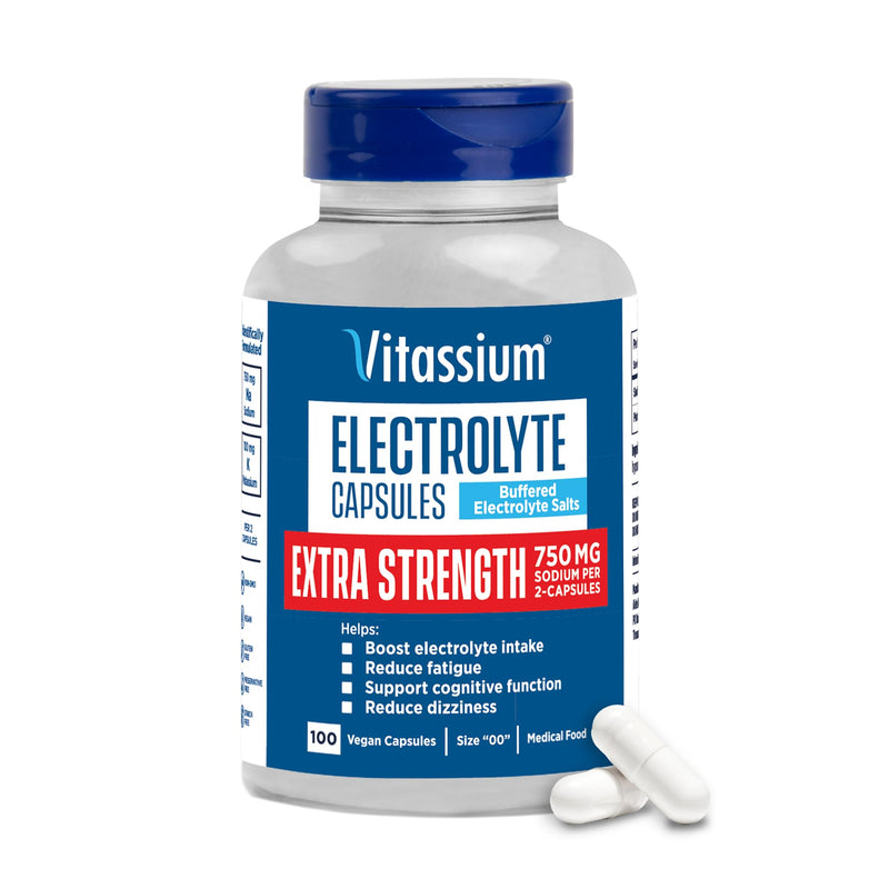 [Australia] - Vitassium Extra Strength Electrolyte Capsules, 750mg of Sodium for Dietary Management of POTS Syndrome Symptoms, Unflavored Salt Pills, 100 Capsules 