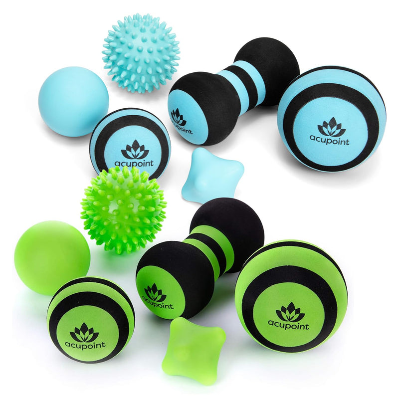 [Australia] - Massage Ball Set 6 Physical Therapy Balls (Green) with Physical Therapy Balls for Post Workout (Blue) 