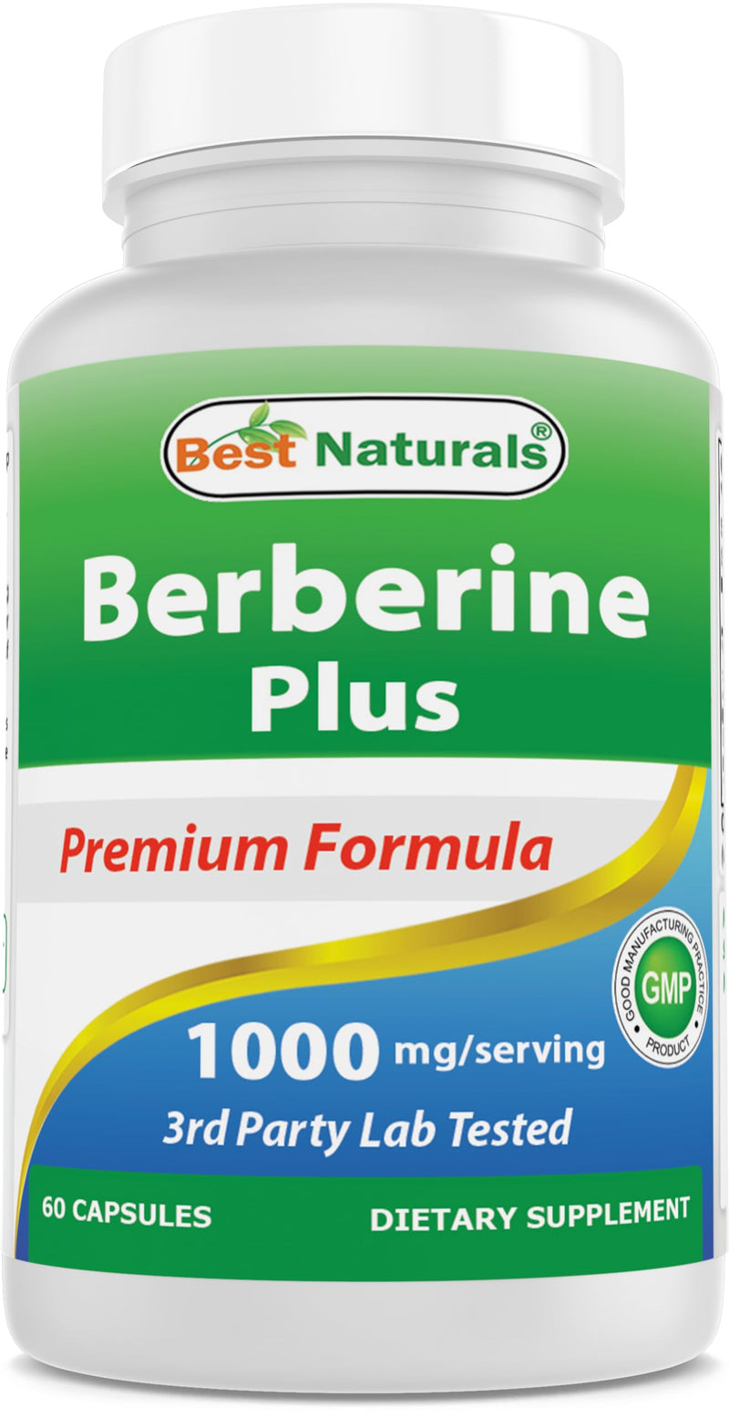Best Naturals Berberine Plus 1000mg per Serving, (Non-GMO) 60 Capsules - Contains Berberine HCL 1000mg, Vitamin C 120mg & Zinc Gluconate 30 mg 60 Count (Pack of 1)