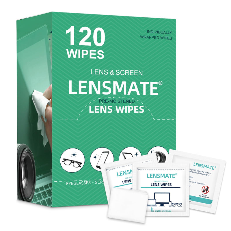 [Australia] - Lensmate 120 Count Lens Wipes for Eyeglasses, Pre-Moistened & Individually Wrapped Eyeglass Wipes, Lens Cleaning Wipes for Eyeglasses, Sunglasses, Goggles and Camera Lens 