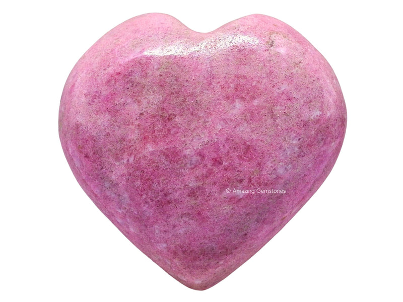 Amazing Gemstone Thulite Crystal Heart Palm Stone - Pocket Massage Worry Stone for Natural Body Chakra Balancing, Reiki Healing and Crystal Grid