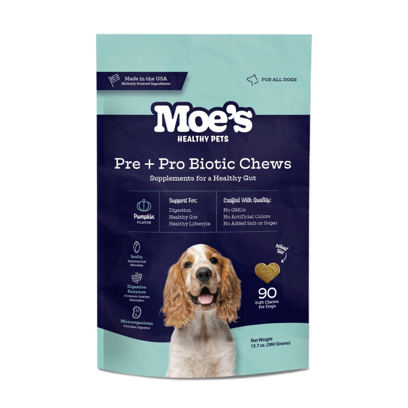 Moe's Healthy Pets Prebiotic and Probiotic for Dogs - Dog Probiotics for Digestive Health and Vitality - Probiotic Chews for Dogs with Pumpkin Flavor - Fiber Supplement for Gut Health for Dogs - PawsPlanet Australia