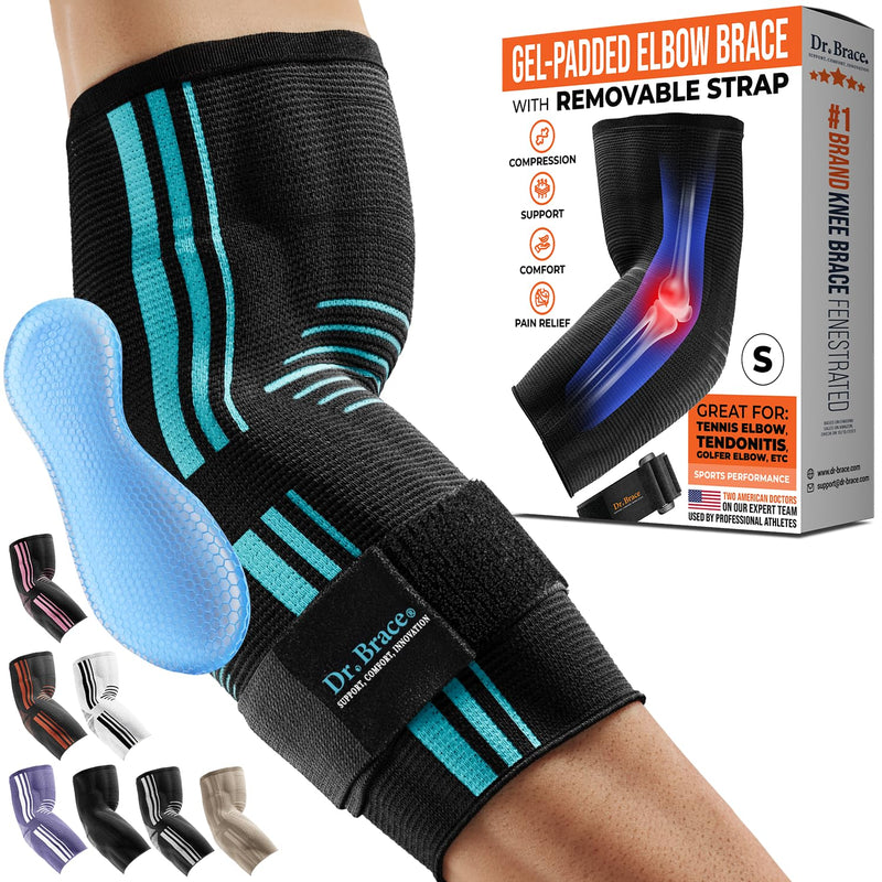[Australia] - DR. BRACE® Elite Elbow Brace Support, Breathable Elbow Compression Sleeve with Gel Pad for Golfer's, Tennis Elbow & Tendonitis Treatment & Pain Relief 2024 (Black-Blue, Small) Black-Blue 