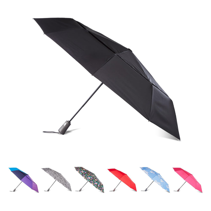 Totes Auto Open/Close Windproof Ultimate Compact Umbrella with UV and Water Repellent Protection Black 47" Canopy