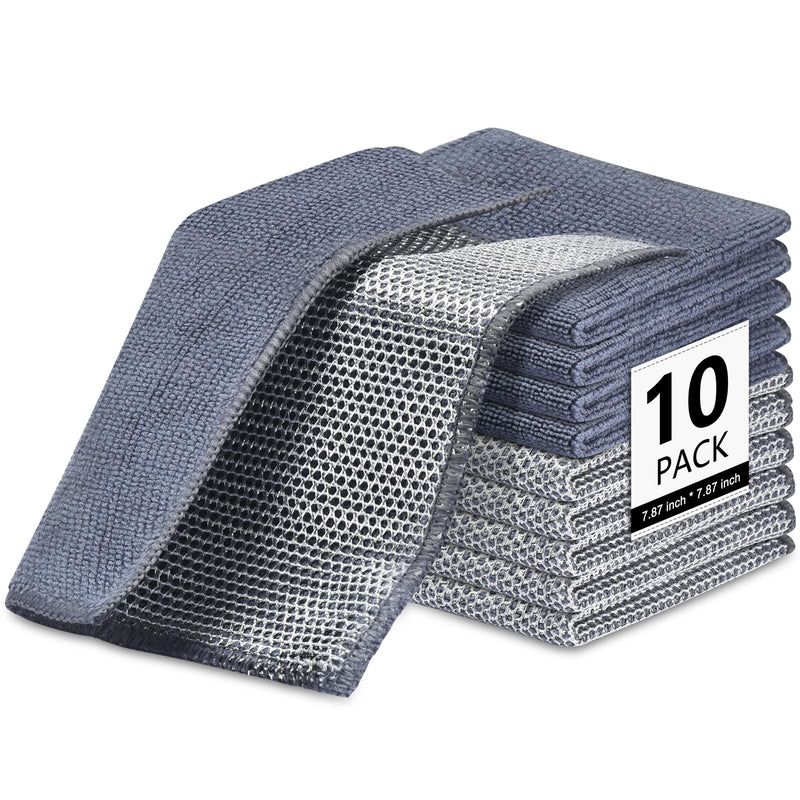 [Australia] - 10Pcs New Upgrade2-LayerNonScratch Wire Dishcloth,WireDishwashing Rag, Non-Scratch Wire DishwashingRagsfor Wet and Dry, Kitchen Cleaning Dish Ragsfor Cookware,Sinks, Dishes,Stove 7.87x7.87-10Pack 10pcs Double Layer Silver [Small] 