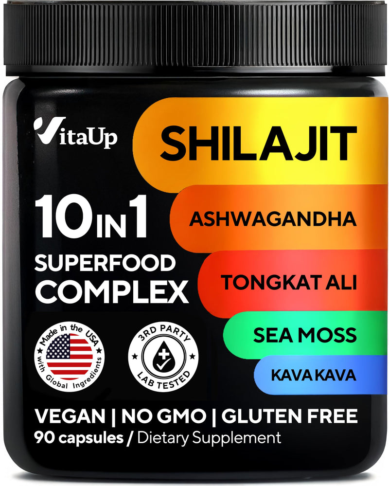 [Australia] - Shilajit Capsules 10 in 1 with Kava Kava - USA Made Himalayan Shilajit for Men with Tongkat Ali, Ashwagandha, Kava Kava for Energy & Immunity Support - 90 Count 90 Count (Pack of 1) 