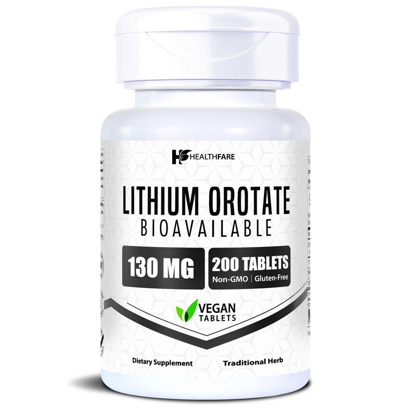 [Australia] - Lithium Orotate Supplement 130mg | 200 Vegetarian Tablets | High Bioavailability Trace Mineral | Mood, Brain & Memory Support | Non-GMO, Gluten-Free | Made in USA 