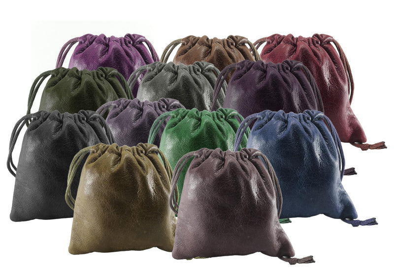Lambskin Leather Drawstrings Pouch: 11.5 cm X 11.5 cm (Assorted Pack of 12) Assorted Pack of 12