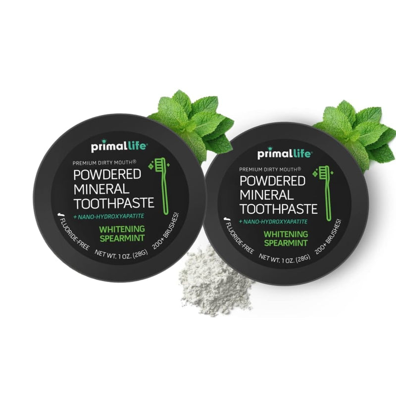 [Australia] - 2 Pack of Primal: Life Organics! - Dirty Mouth Toothpowder, Activated Charcoal Tooth Cleaning Powder, Essential Oils with Kaolin & Bentonite Clay, Organic, Whitening Spearmint, 1 oz +LuxProdX Sticker 