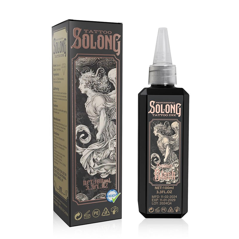 [Australia] - Tattoo Ink,Solong S Series 3.4oz(100ml) Professional Black Tattoo Ink for Outlining,Shading and Blending-Premium Black Tattoo Supplies,TI303S-100-031 100ML-Premium Black 