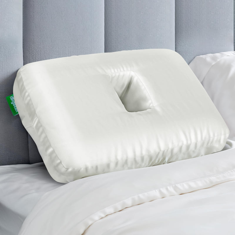 [Australia] - ibigbean Ear Piercing Pillow - Breathable Big Ear Hole Pillow - with Satin Smooth Pillowcase - 15.9''L x 11''W x 4''H - Come with Portable Backpack White-satin 1 Ear Hole - 15.9''L x 11''W x 4''H 