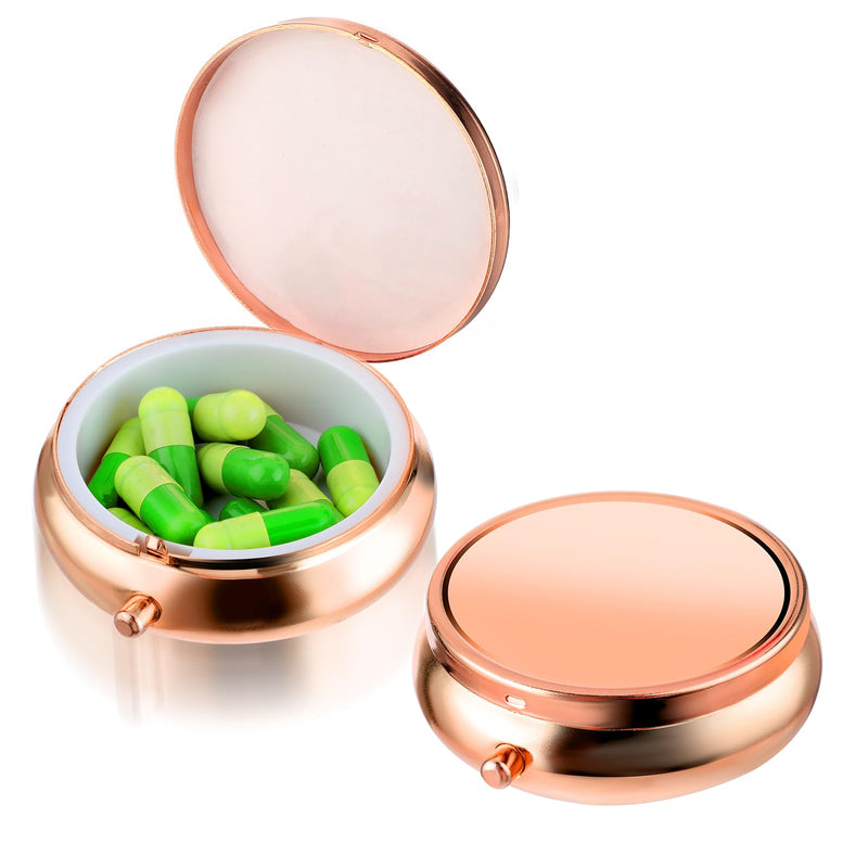 WLLHYF Pill Box Cute Small Pill Box for Purse & Pocket Medicine Organizer Travel Pillbox Waterproof Pill Case Metal Pill Container Holder for Vitamins, Fish Oil, Supplements (Rosegold) Rosegold