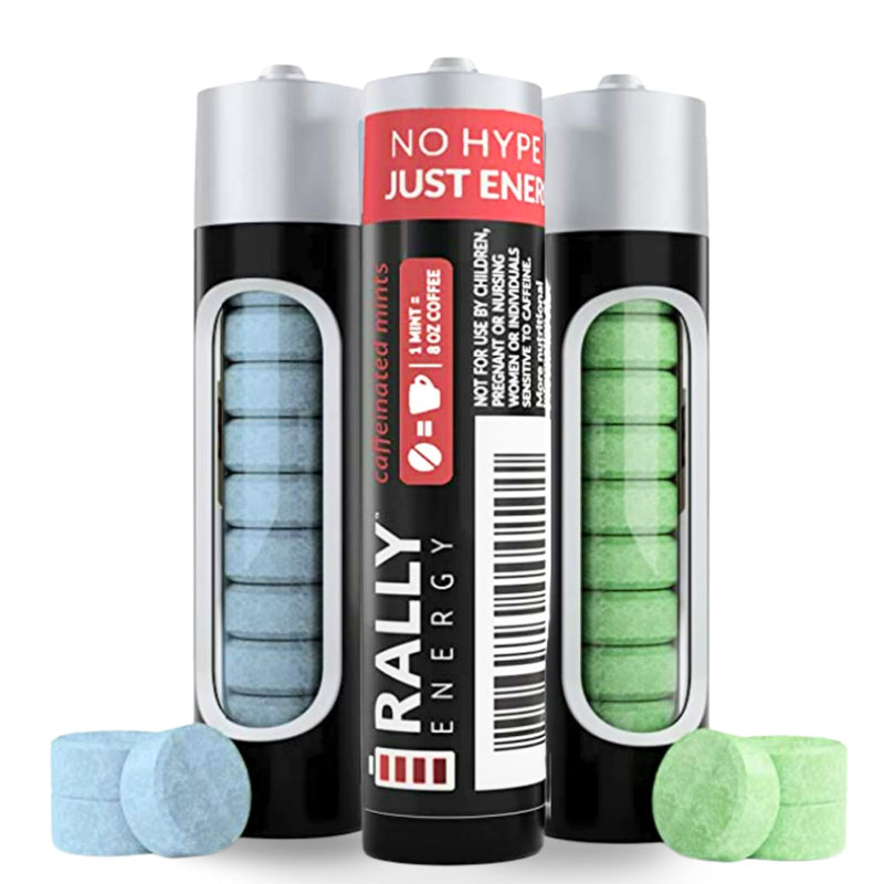 [Australia] - Rally Caffeine Mints, 60milligram Caffeine, Instant Energy, Fresh Breath Caffeinated Mints, 0 Sugar, Natural Peppermint, Cinnamon, Wintergreen Variety Pack (3 Packs, 30 Mints) 