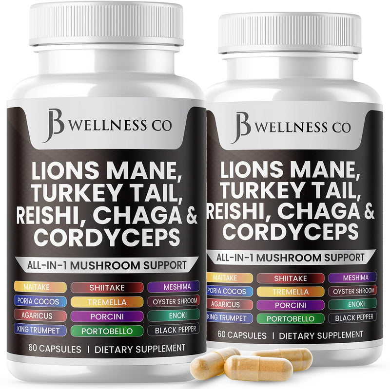 [Australia] - Lions Mane 3000mg Supplement Cognitive Support, Immune Health with Turkey Tail 2000mg 20in1 Mushroom Reishi 1000mg Cordyceps Chaga 1000mg with Marshmallow Root 120 Count 120 Capsules (Pack of 2) 