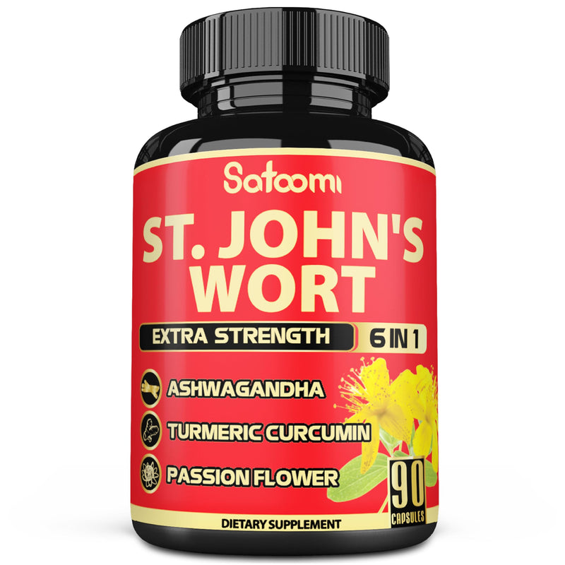 [Australia] - Satoomi St. John's Wort Capsules Extract Supplement 5050mg - 90 Veggie Caps 3-Month Supply - Ashwagandha Root, Turmeric Curcumin Root, Passion Flower & more 