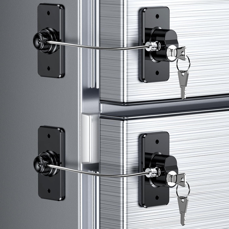 [Australia] - 2 Pack Refrigerator Door Lock with Adhesive, No Tools Required, Child Proof Fridge Door Lock for Kids and Pets, Self Adhesive Latch for Freezer, Cabinets, Drawers, Windows (Patent) 2 Pack Black Lock 