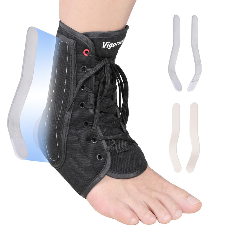 Ankle Brace for Sprained Ankle, Lace up Ankle Brace with 1Pair Metal and Plastic Support Bars, Ankle Stabilizer Brace for Men Women, Achilles Tendon Support Brace for Left Right, L Large