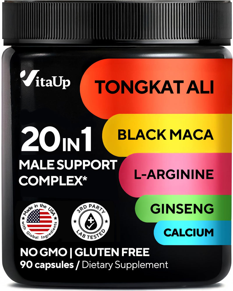 [Australia] - Tongkat Ali for Men 20 in 1 with Astragalus - USA Made Mens Supplement Complex with Black Maca Root, L-Arginine, Ginseng, Calcium, Astragalus for Normal Strength & Endurance Support - 90 Caps 