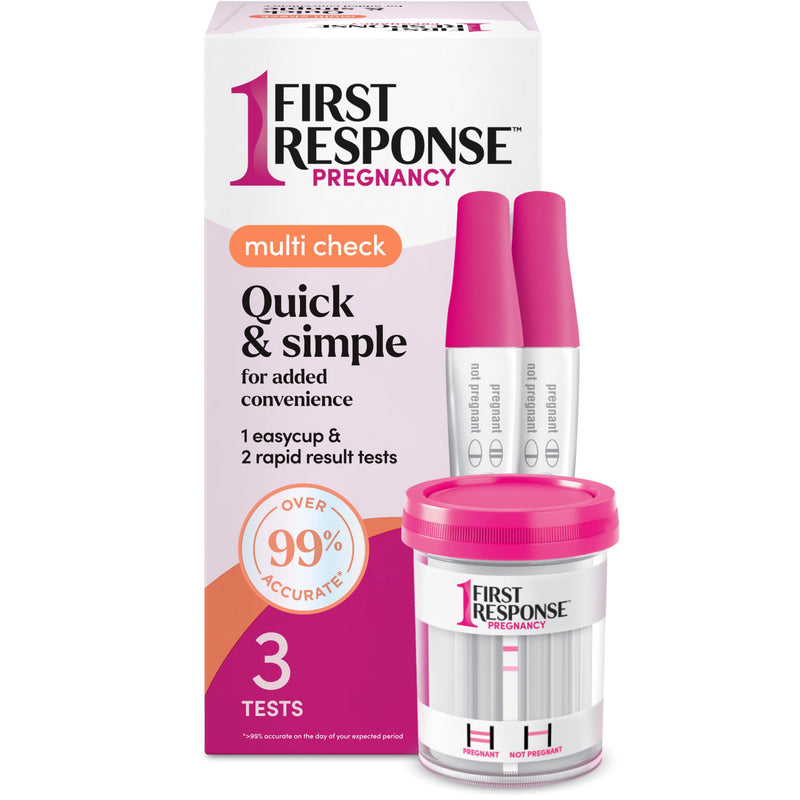 First Response Multi Check Pregnancy Test Kit, 1 Kit | Test 2 Ways, EasyCup Test with Pregnancy Test Strip, Rapid Result Pregnancy Tests, Over 99% Accurate*, Trusted For 30 Years