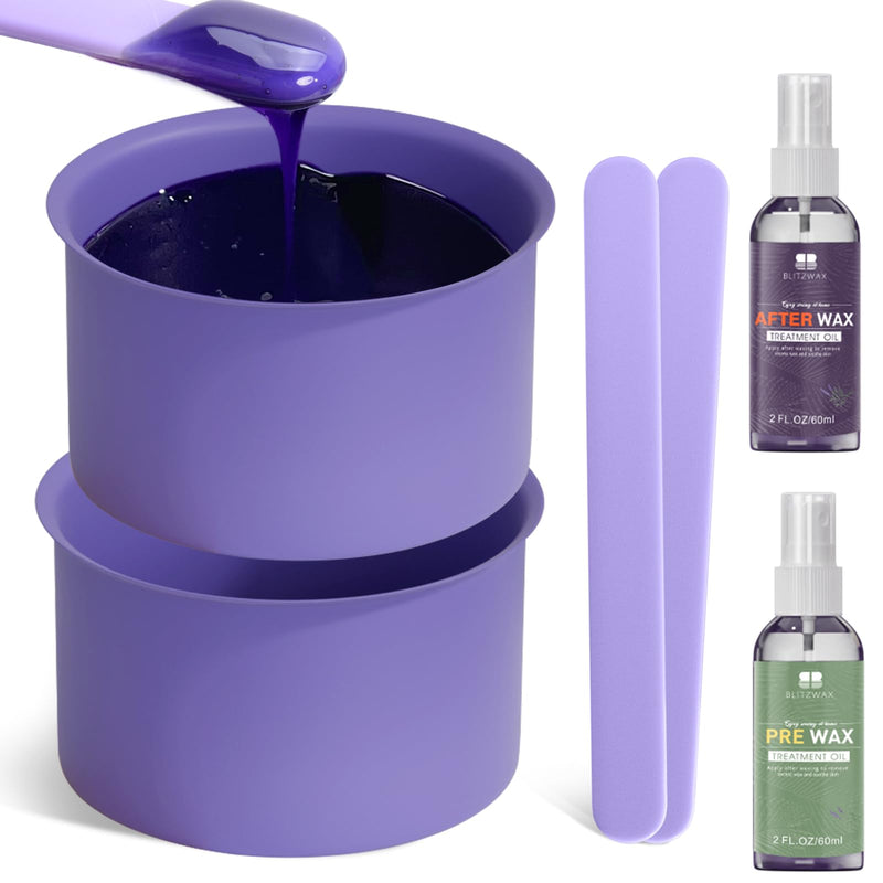 [Australia] - BLITZWAX 2pcs Silicone Wax Pot Liners for Hair Removal, Purple Wax Warmer Bowls Kit with Sticks for Women and Men Body Waxing, Reusable and Easy to Clean Accessories, Compatible with 16 oz Waxing Kit 