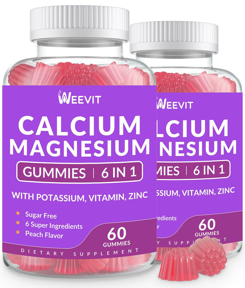 Calcium Gummies, Calcium Supplement for Women, Calcium Magnesium Zinc | Calcium with Vitamin D3 K2, Potassium for Bone, Muscle & Immune, Sugar Free, Vegan 60 Count (Pack of 2)