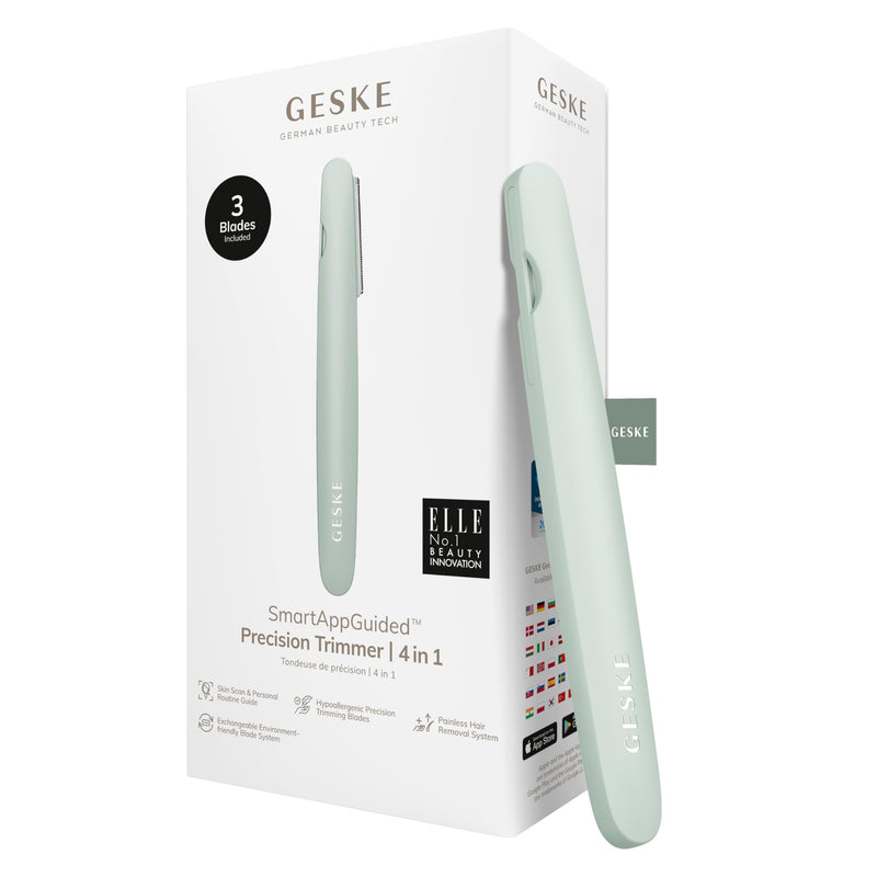 [Australia] - GESKE Precision Trimmer | 4 in 1 | Painless, Hygienic Hair Remover | Precise Hair Trimmer Tool | Face & Body | Men & Women | Grooming Device | Hypoallergenic, Easy-to-exchange Blades | All Skin Types Green 