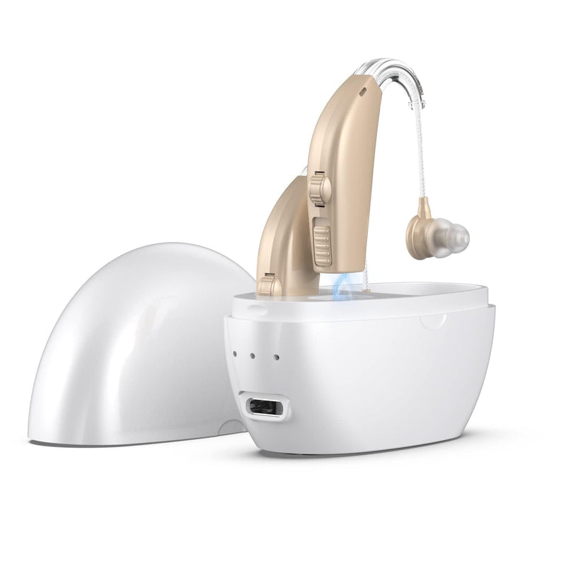 [Australia] - Hearing Aids Hearing Amplifiers for Seniors Rechargeable with Noise Cancelling-Hearing Aid Loss Amplifier Seniors&Adults Charging Case&Volume Control Beige (Z101) Silicone 