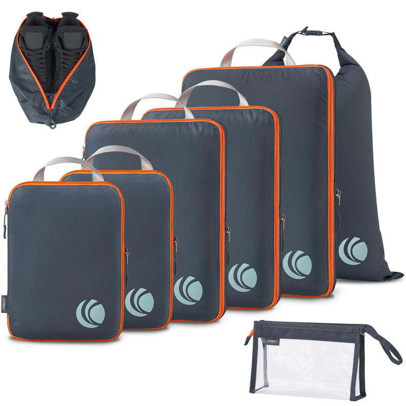 Cipway Compression Packing Cubes for Travel (8 Piece,Grey) | Ultralight Luggage Organizer Bags with Shoe Bags Laundry Bags Clear Toiletries Bag, Travel Essentials for Carry on Suitcase Grey 8PCS