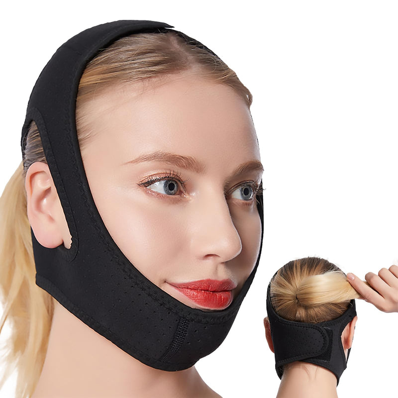 [Australia] - Anti Snoring Chin Strap，Chin Lipo Compression Garment，Post Surgical Chin Strap，Anti Snoring Devices Chin Strap for Men&Women(Black) Black 