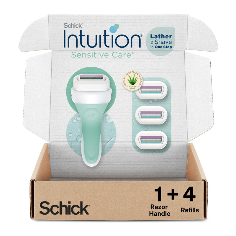 [Australia] - Schick Intuition Razors for Women with Sensitive Skin | 1 Razor & 4 Intuition Razor Blades Refill with Organic Aloe 