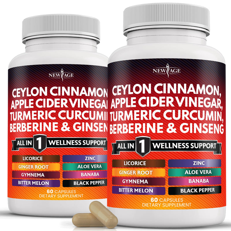 [Australia] - Ceylon Cinnamon 3000mg Turmeric 3000mg Apple Cider Vinegar 3000mg Ginseng 2000mg Aloe Vera 2000mg Berberine 1200mg Plus Banaba, Ginger Root - 120 Count 120 Capsules (Pack of 2) 