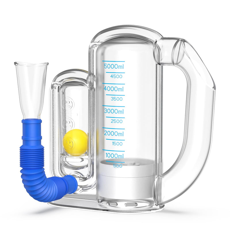 [Australia] - Breathing Trainer for Adults,Breathing Exercise Device for Lungs, 5000ml Volume Measurement with Flow Rate Indicator. transparent breathing device.breathing trainer,trainer.Incentive Spirometer Adult. 