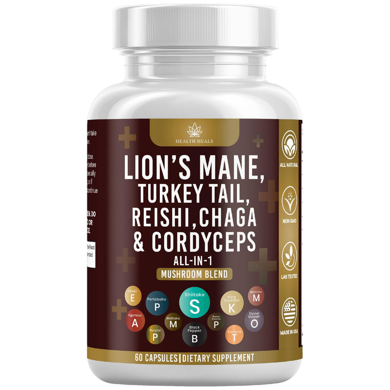 [Australia] - Mushroom Supplement with Turkey Tail 2000mg Reishi 1000mg Cordyceps Chaga 1000mg with Marshmallow Root - 60 Count 