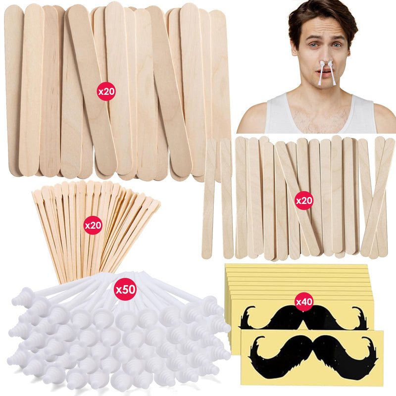 [Australia] - BLITZWAX Nose Wax Sticks for Hard Wax Hair Removal 110pcs Waxing Sticks Kit for Beard, Armpits, Chest, Back and Legs Applicators for Men's At-Home Waxing, Includes 40pcs Mustache Guards White 