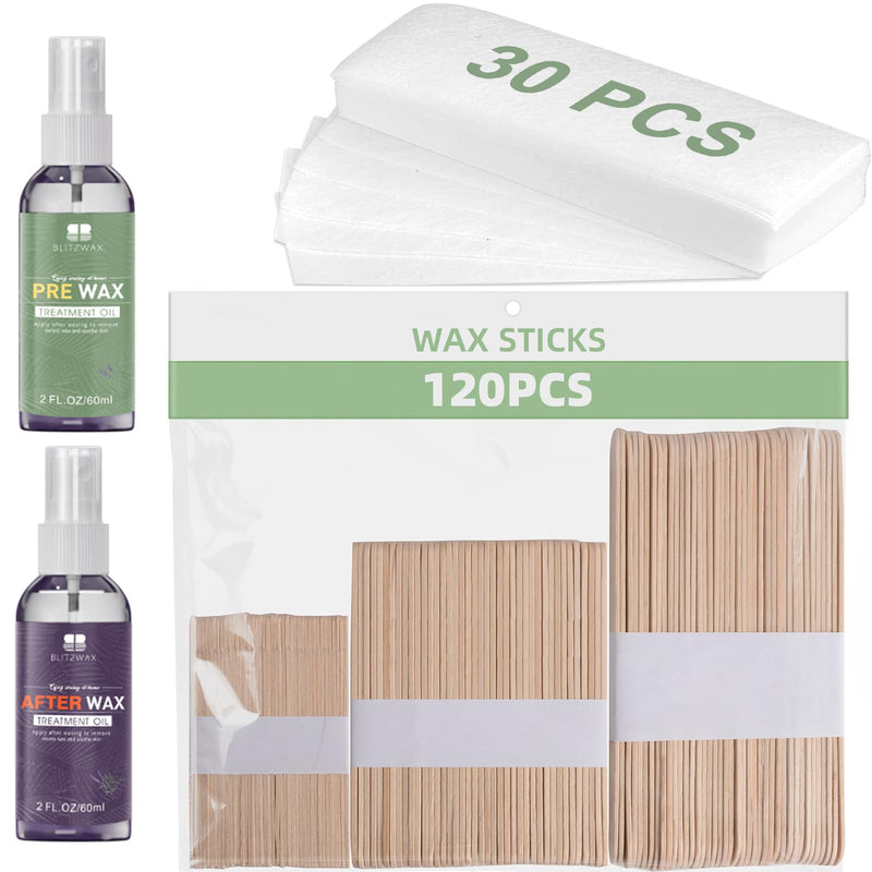 [Australia] - BLITZWAX 120pcs Wooden Waxing Sticks Kit for Hard Wax Hair Removal, Eyebrow Large and Small Applicators for Face, Body, and Lip, with 30 Wax Papers and Oils, Ideal for Women’s At-Home Waxing Orange 