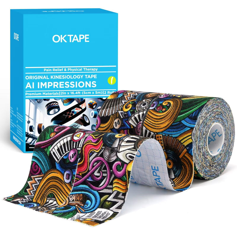 [Australia] - OK TAPE Hypoallergenic Digtal Printed Kinesiology Tape, Elastic Sports Athletic Tape, 2 Rolls, 2in√ó16.4ft Uncut Roll-DIY Diy 