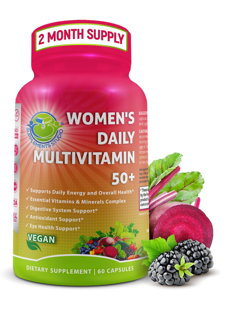 Vegan Methylated Multivitamin for Women 50 and Over - Biotin & Lutein | Women's Daily Multivitamin 50 Plus - Eye, Energy & Digestive Support, Organic Superfoods, Easy-to-Swallow Capsules 60 Count (Pack of 1) Women's 50+ Multivitamin No Iron