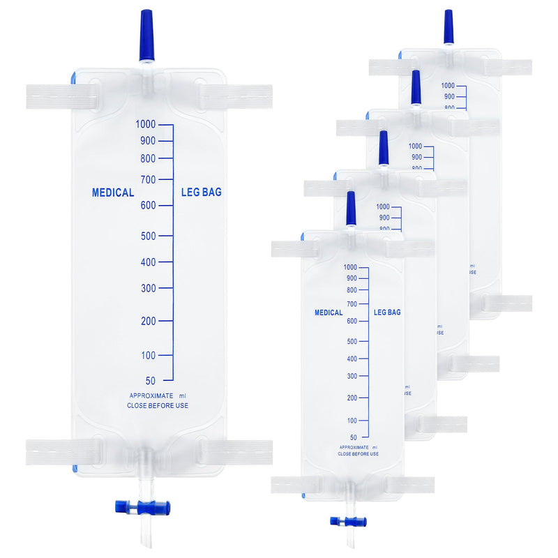 [Australia] - 5 Pack 33.8oz/1000ml Leg Bag Urinary Drainage Bag with Cloth Straps, Leg Catheter with Anti Reflux Valve for Men Bladder Control, Urine Collection Catheter for Single Use, Easy Flip Drain 5 