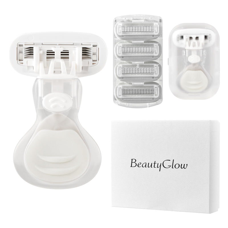 [Australia] - Mini Razors for Women, Extra Smooth On The Go Razor with 1 Travel Case + 1 Handle + 5 Blade Refills + 1 Gift Box, 5 Blades Portable Body Razor for Shaving and Hair Removal (White) 