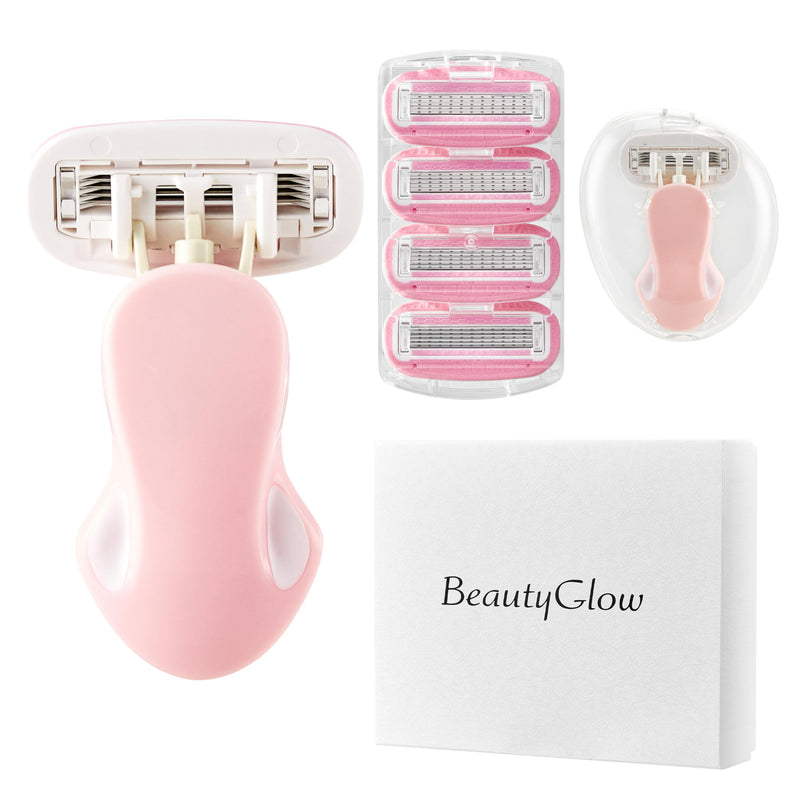 [Australia] - Mini Razors for Women, Extra Smooth On The Go Razor with 1 Travel Case + 1 Handle + 5 Blade Refills + 1 Gift Box, 5 Blades Portable Body Razor for Shaving and Hair Removal (Pink) 