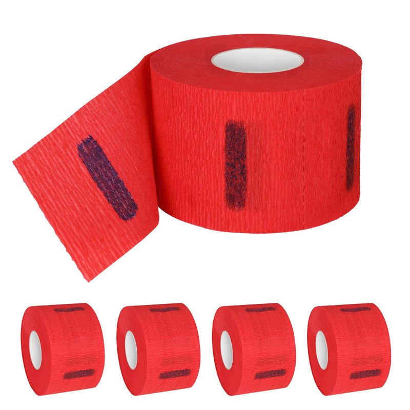 [Australia] - Stretchy Barber Paper Neck Strips - 5 Rolls & 500 Disposable Bands, Professional Hairdressing Accessory Tool Red 