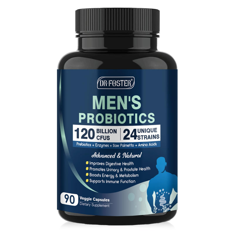 [Australia] - Probiotics for Men Digestive Health, 120 Billion CFUs Mens Probiotic with Digestive Enzymes & Prebiotics & Saw Palmetto & Cranberry for Gut, Prostate & Urinary Tract Health, Shelf Stable, 90 Capsules 90 Count (Pack of 1) 