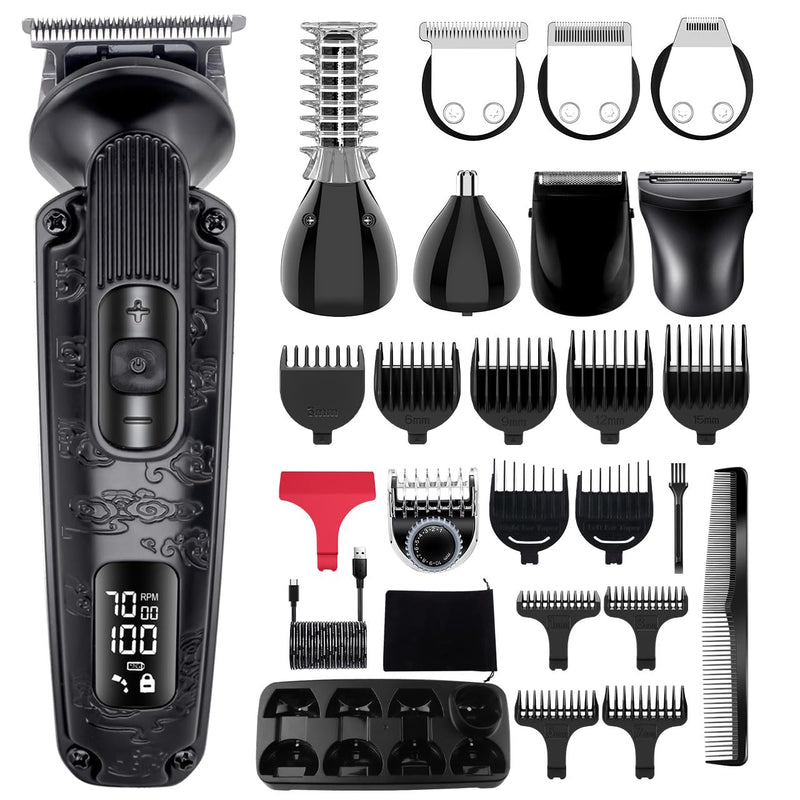 [Australia] - Hatteker Beard Trimmer for Men Mustache Trimmer T-Blade Beard Grooming Kit Hair Clipper Electic Razor Shavers Cordless Waterproof Nose Body Trimmer 8 in 1 Adjustable Speed Black 