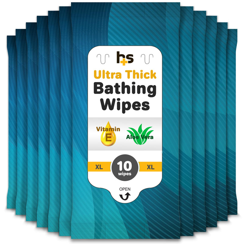 HealthSmart Adult Bathing Wet Wipes, Pack of 10, pH Balanced, Vitamin E & Aloe, Unscented, Rinse Free, Perfect for Travel, White 12 Count (Pack of 10)