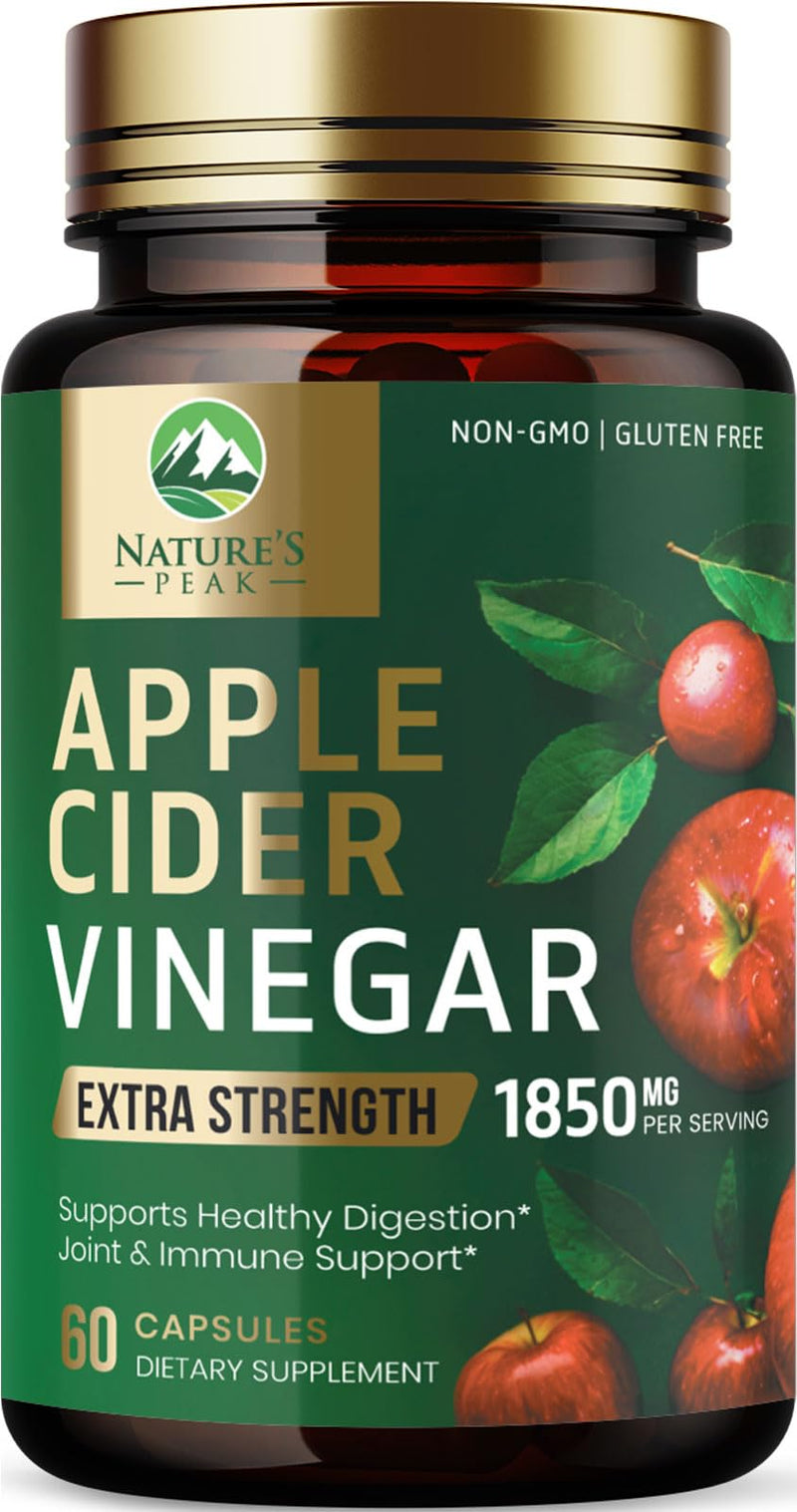 Apple Cider Vinegar 1877mg Per Serving - Vitamin D3, Zinc & Best ACV Supplement Pills Supporting Gut Health for Better Digestion, Immune System Support, Non-GMO Bottled in USA - 60 Capsules 60 Count (Pack of 1)