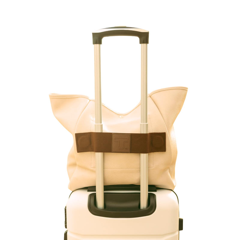 Trolley Strap, TSA Approved, Travel Accessory, Dark Brown | Magnetic, Over Suitcase Handle, Attaching Carry-On Bag, Add-a-Bag Sleeve for Tote, Backpack & Purse, Hands-Free, Neodymium